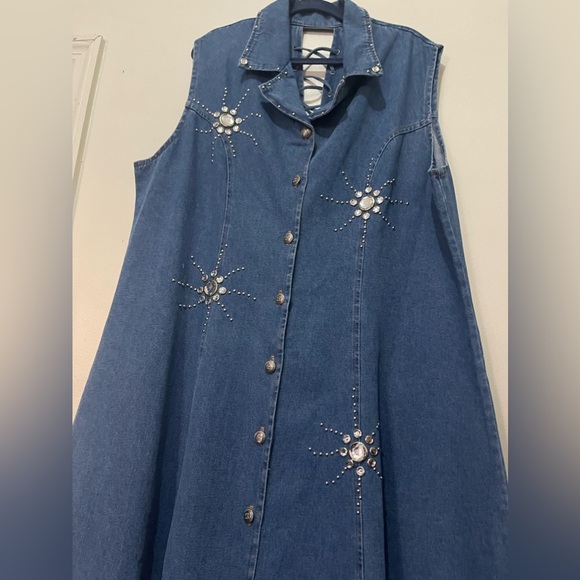 Beautiful Vintage Bejeweled Plus Size Denim Dress /Denim Jacket trench - Picture 5 of 8